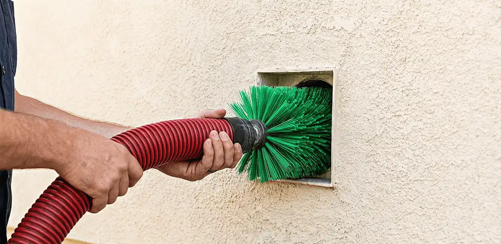 Air duct cleaning brush removing debris from a vent opening in Tuscaloosa, AL