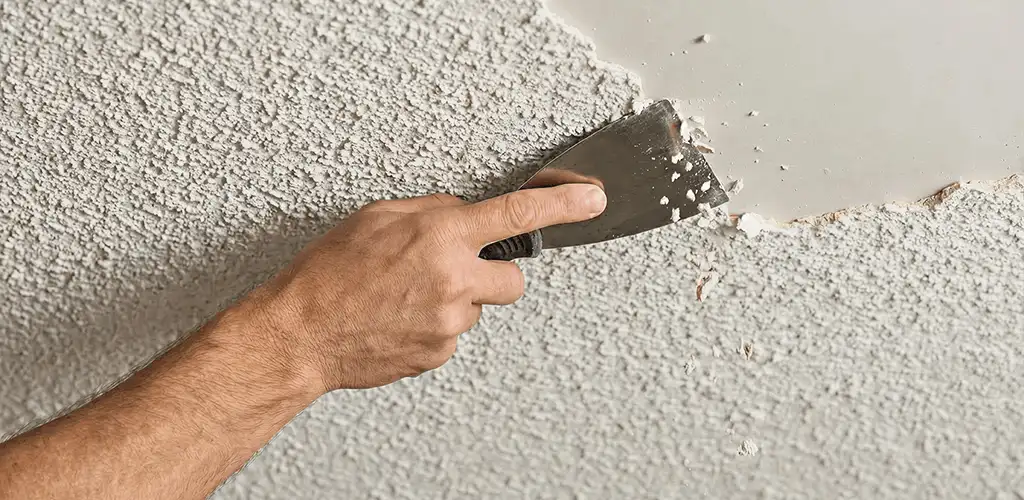 Popcorn ceiling removal scraping off textured ceiling finish in Tuscaloosa, AL