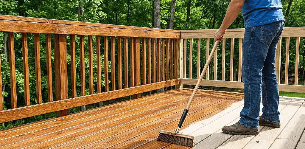Deck staining and sealing application on a wood deck in Tuscaloosa, AL