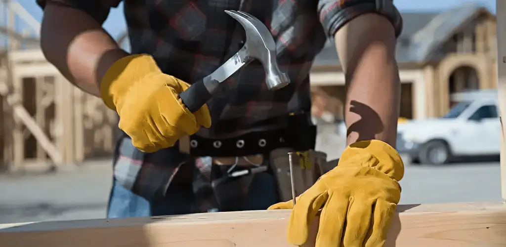 Handyman fixing wood trim with a hammer for home repairs in Tuscaloosa, AL