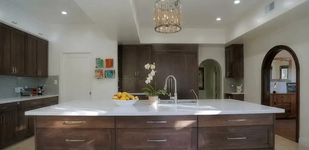 Cabinet refacing project with updated kitchen cabinets and island in Tuscaloosa, AL