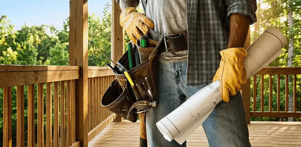 Professional handyman with tool belt ready for home repairs in Tuscaloosa, AL