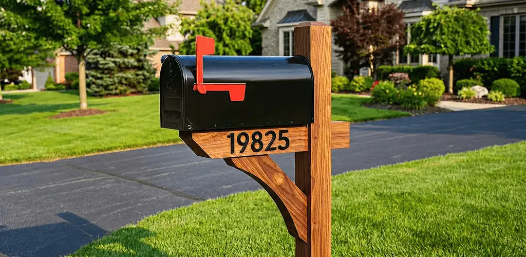 New mailbox installation with post and address number for a home in Tuscaloosa, AL